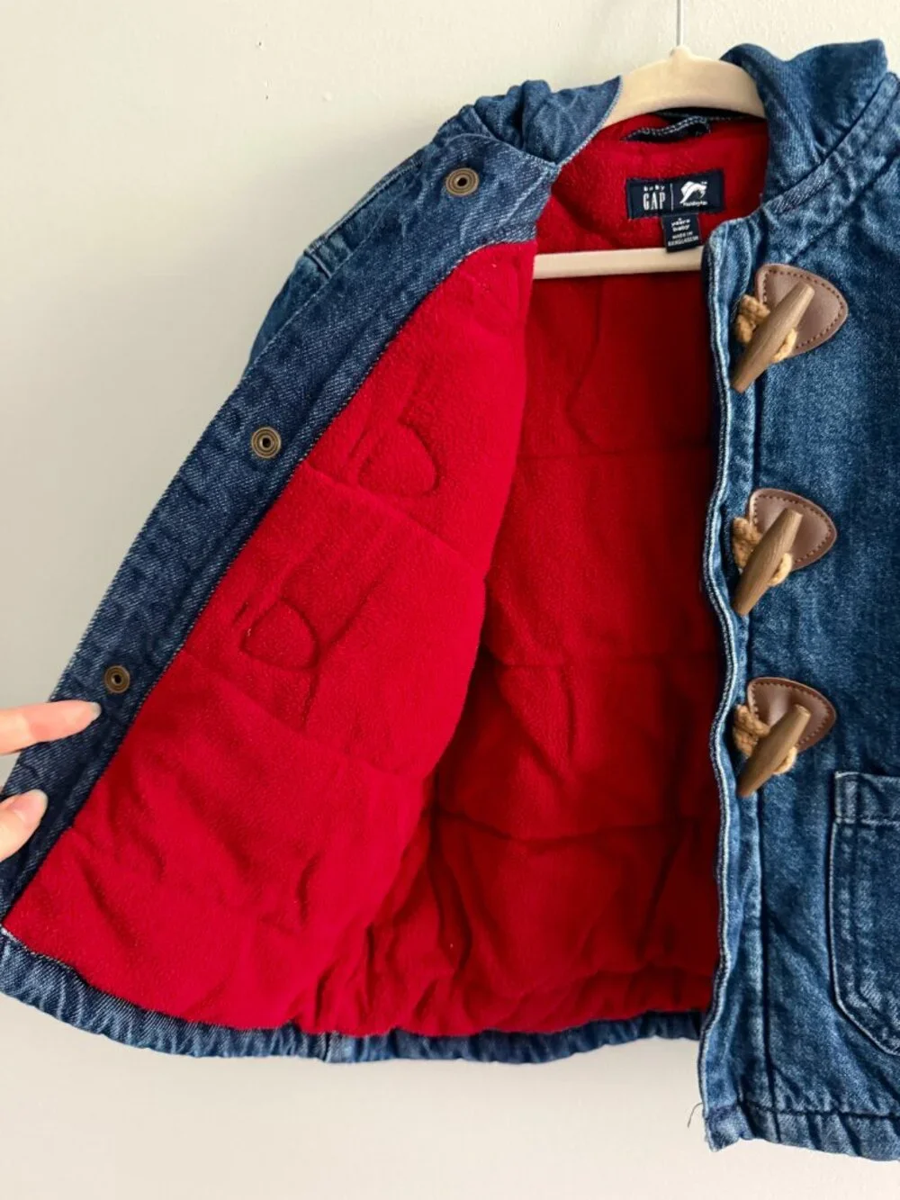 Gap x Paddington Denim Toggle Jacket Hooded Fleece Lined Coat 3T